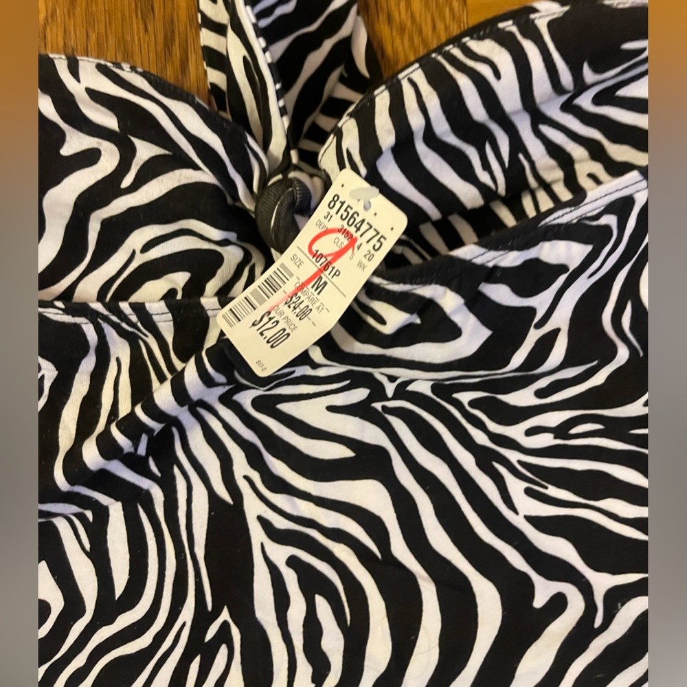 Med Tube Top w Tie Front Zebra Animal‎ Print Yellow Strapless Shirt MKM Designs - Picture 5 of 6
